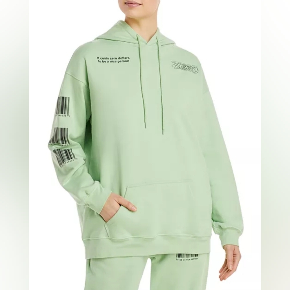 RARE The Mayfair Group "It Costs Zero Dollars" Sage Green Barcode Hoodie M/L